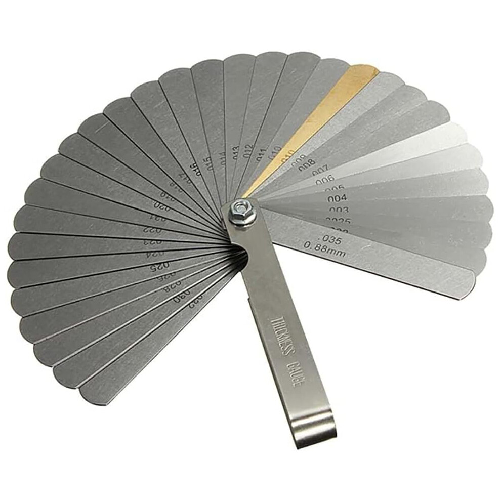 Steel Feeler Gauge For Tight Spaces, Dual Marked Metric And Imperial Polished Hardened Blades Universal Tool For Professional Mechanics (Stainless 9169997639035