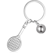 Chaveiro com um toque esportivo e elegante, presente ideal com pingentes de mini raquete e bola de tênis, acessório leve e compacto para pendurar