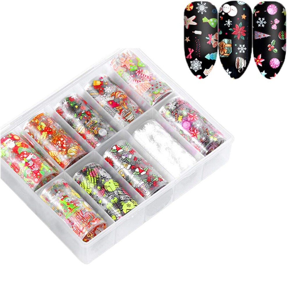 10pcs Christmas Halloween 3D Holographic Nail Art Transfer Stickers Starry Sky Foil Decals