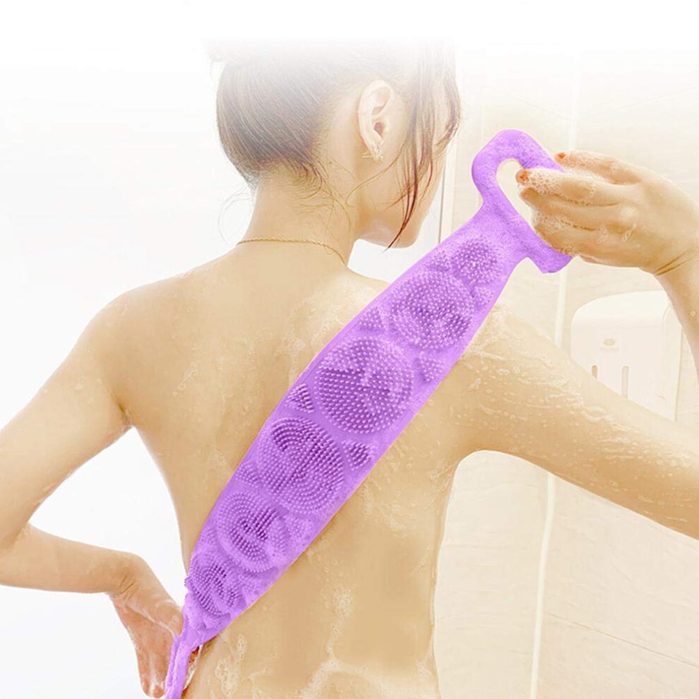 Silicone Body Scrubber with Long Handle, DualSided Bath Exfoliating Brush for Shower Cleaning