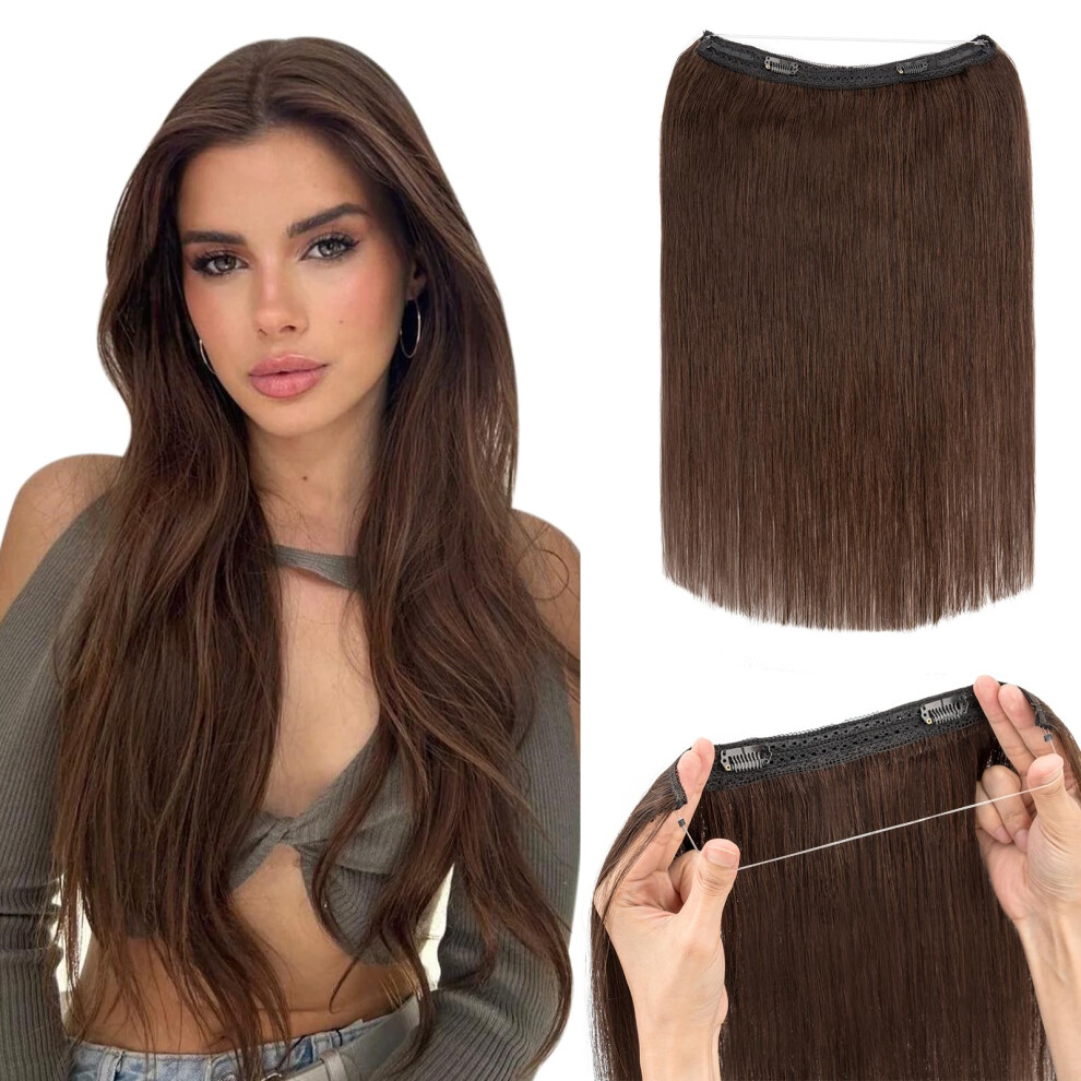 Unisex Brown 18 Inch Dark Halo Human Hair Extensions Â Invisible Seamless Blend, Adjustable Fit, Instant Volume