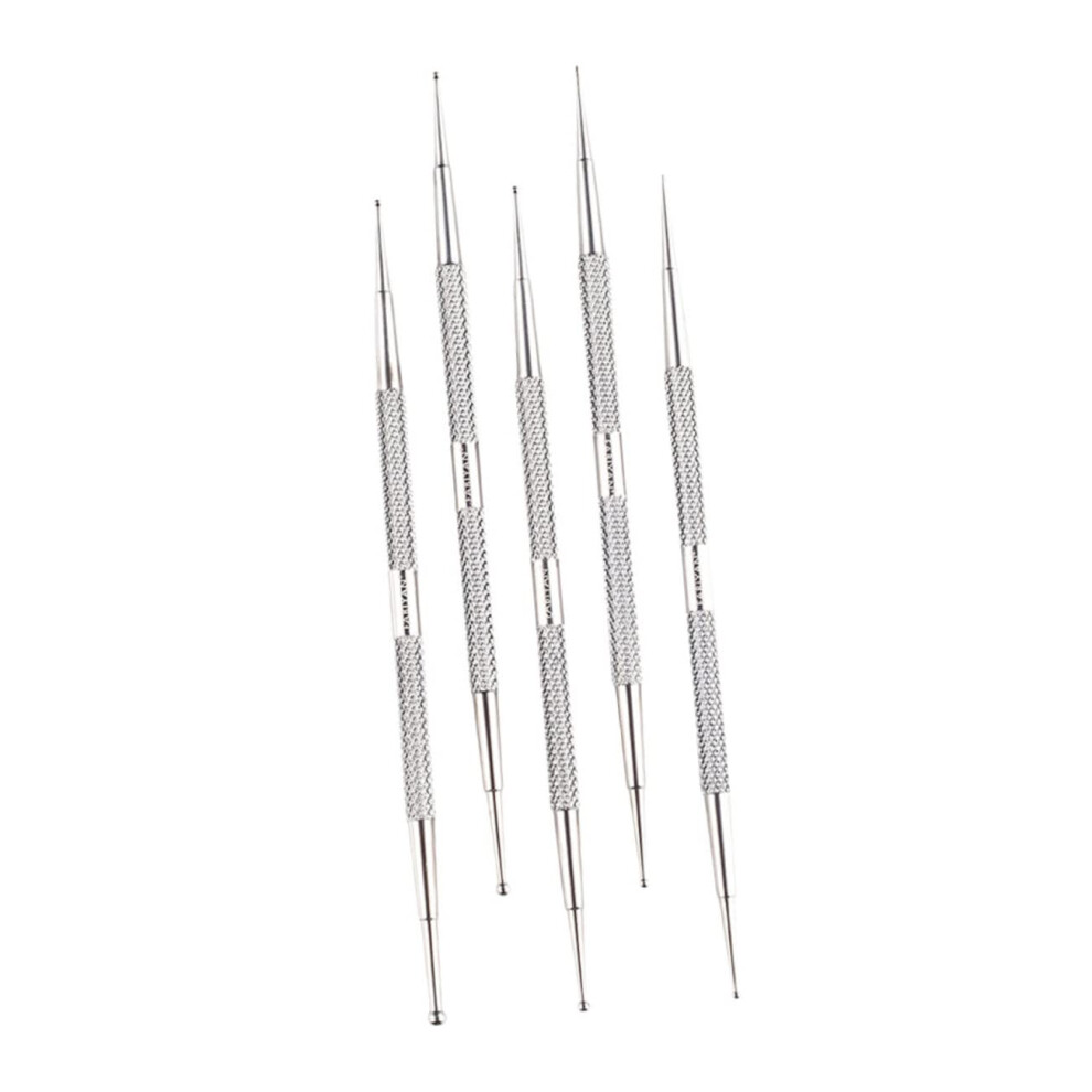5pcs DualHead Nail Art Pen Set for Rhinestones, Stainless Steel Manicure Decoration Tool