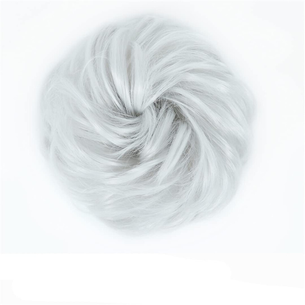 Unisex Grey Synthetic Hair Bun Messy Curly Hairpiece With Elastic Scrunchy For Women Updo Styles