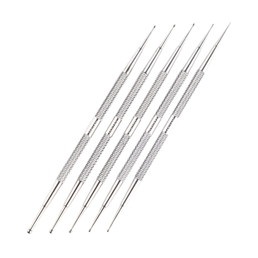 5pcs Stainless Steel DualHead Nail Art Pen Set with Ergonomic Grip for Salon Manicure