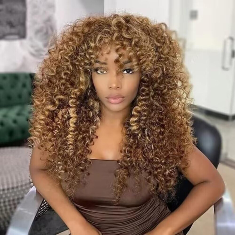 Unisex Hd Lace Front Wig 26 Inch Ombre Honey Blonde Human Hair Deep Wave 180 Density Glueless With Bangs