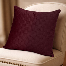 (Single Pack, Burgundy) Check Design Velvet Filled Cushions 18x18inches -Luxury Super Doft with Filler Inner