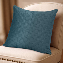 (Single Pack, Teal) Check Design Velvet Filled Cushions 18x18inches -Luxury Super Doft with Filler Inner