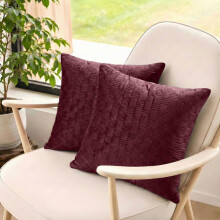 (Pack of 2, Burgundy) Check Design Velvet Filled Cushions 18x18inches -Luxury Super Doft with Filler Inner