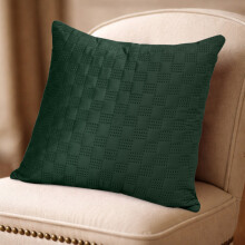 (Single Pack, Emerald) Check Design Velvet Filled Cushions 18x18inches -Luxury Super Doft with Filler Inner
