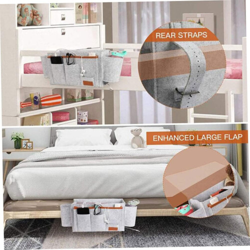 Bedside Caddy Felt Bedside Organizer with Multi Pockets Hanging Storage for Bed, Tablet, Magazine, Remotes 2