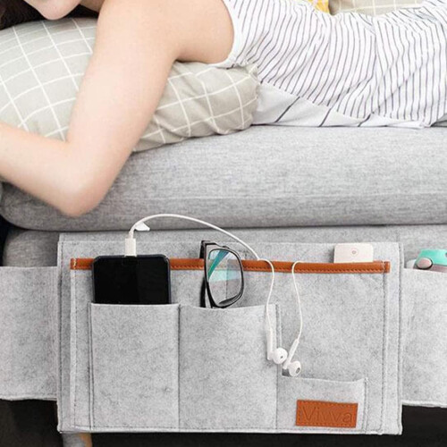Bedside Caddy Felt Bedside Organizer with Multi Pockets Hanging Storage for Bed, Tablet, Magazine, Remotes 1