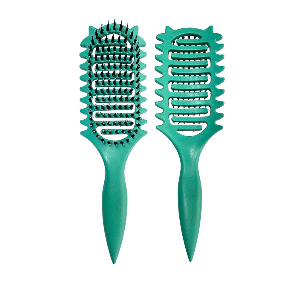 Green Curl Defining Brush For Curly Hair With Gentle Boar Bristles, Styling Brush For Wet And Dry Hair