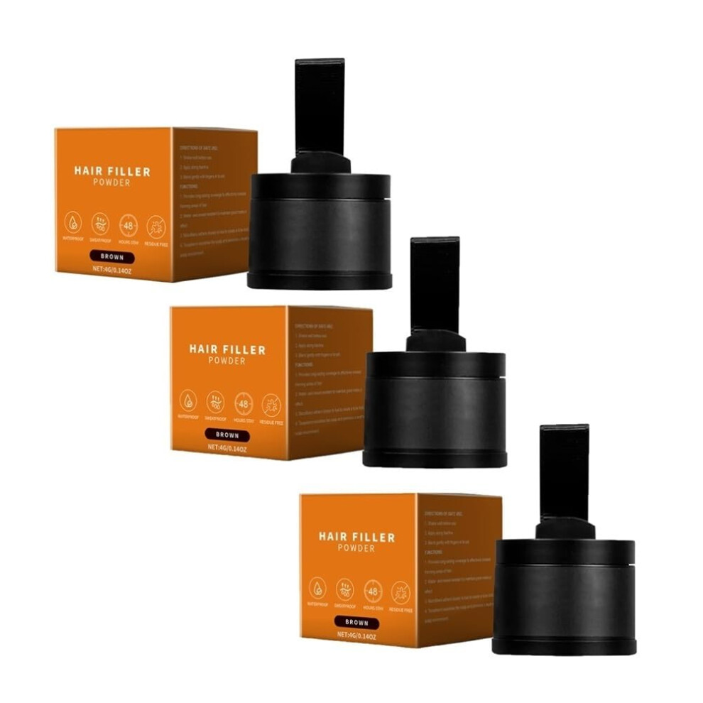Brown Hair Building Fibers Pack Of 3 Waterproof Sweatproof Instant Hair Thickening Coverage