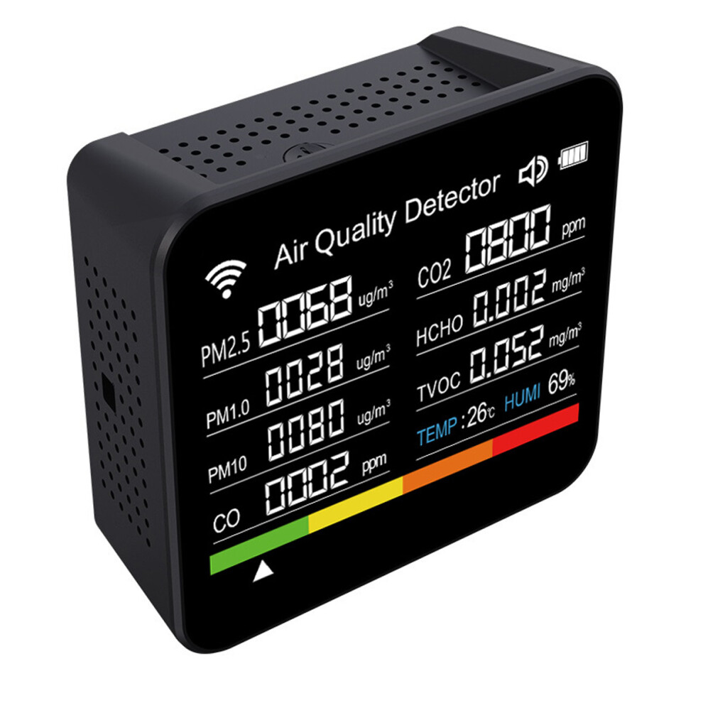 Air Quality Tester, Indoor Air Quality Monitor with HCHO and Humidity & Temperature Sensing, Portable Detector for Accurate CO2 and TVOC Levels,