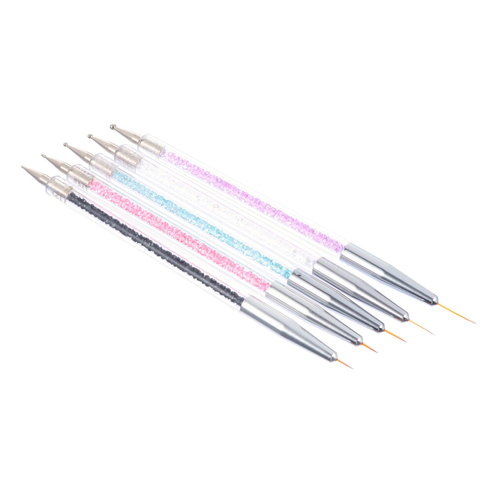 5pcs Professional Nail Art Liner Brush Set with Refillable Precision Pen for Gel Polish