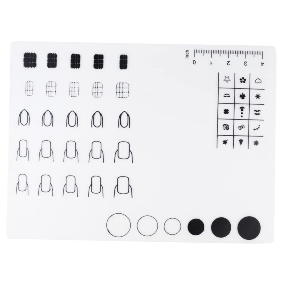Nail Art Silicone Mat with Builtin Size Guide, Flexible Manicure Stamping Pad for Decal Making