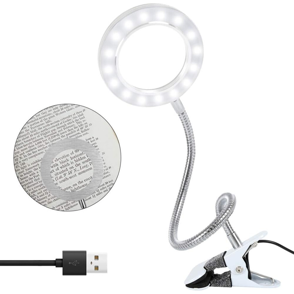 Light Magnifying Glass With For Reading Hobbies, Dual-Purpose Offers Larger Area Of Illumination, Flexible Metal Gooseneck For Seamless