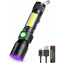 Lanterna recarregável com base magnética, lanterna UV 3 em 1 com luz negra COB, 7 modos de iluminação, foco ajustável, à prova d'água e com