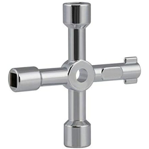 Chave multifuncional com formatos de cruz e quadrado, resistente e durável para armários elétricos.