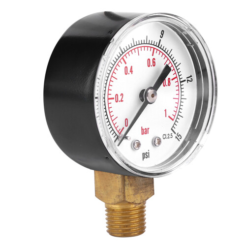 Μανόμετρο 50mm, σπείρωμα 1/4BSPT, 0-15PSI (0-1Bar) Δείκτης πίεσης νερού από ορείχαλκο διπλής 1