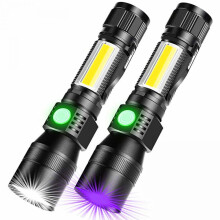 COB-zaklamp met magnetische voet, 3-in-1 LED-zaklamp, oplaadbare zaklamp, UV-zaklamp, superhelder, waterbestendig, zoombaar