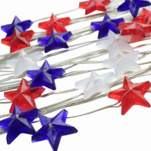 Patriottische decoraties, 3 meter lange stervormige lampjes, werken op batterijen met afstandsbediening, flexibele zilverkleurige koperdraad,