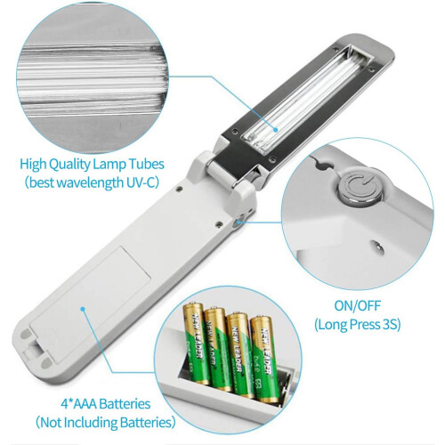 Φορητό Απολυμαντικό UVC Light, Ραβδί Απολύμανσης UV Light με Σχεδιασμό Ασφάλειας για 2