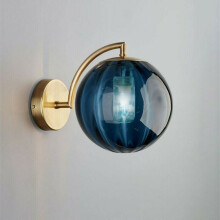 Retro stijl blauwe glazen wandlampen, minimalistische bolvormige armaturen in mid-century modern design voor slaapkamer, eetkamer en kantoor,