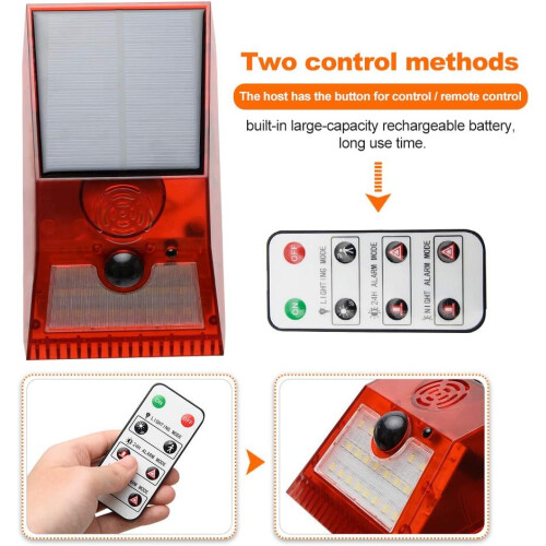 Wireless Solar-Powered Security Light, Motion Sensor Strobe Waterproof High Decibel Alarm 129Db, Timer Function for Home Outdoor Protection 2