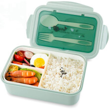 Miljøvenlig genanvendelig Bento Box, 1400ml lækagesikker beholder til voksne og børn, sikre materialer med 3 rum og lufttæt forsegling,