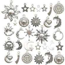Antike Silberanhänger mit Himmelsmotiven, dekorative Elemente aus bleifreier Zinklegierung für handgefertigten Schmuck, Hochzeits- und