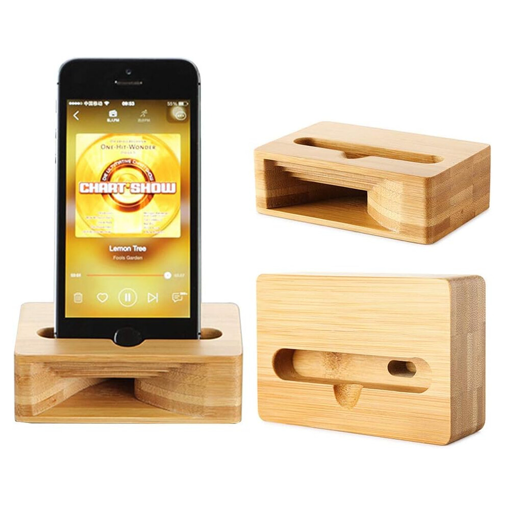 Wooden Phone Stand With Amplified Sound, Bamboo, Adjustable, Echo Resonance For Home Office Decor 9173940916838