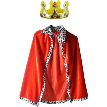 Červený plášť pre deti, Kráľovský kostým s korunou na cosplay a prezliekanie, Zamatový župan s korunou na halloweenske hranie rolí,