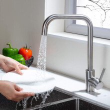 Non-Corrosive Kitchen Faucet, Durable Brass & SS304 Stainless Steel, 360 Rotating Spout, Space-Saving Design for Modern Kitchens