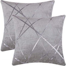 Throw Pillow Covers for Sofa Home Decor, Silver Grey Chenille Fabric with Abstract Lines, Hidden Zipper Closure, Easy Care, 2 Sets of 45 x 45 cm