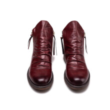 Men's Leather Chelsea Ankle Boots with Double Side Zipper, Cuban Heel, Mid Formal Business 8.5 UK Red