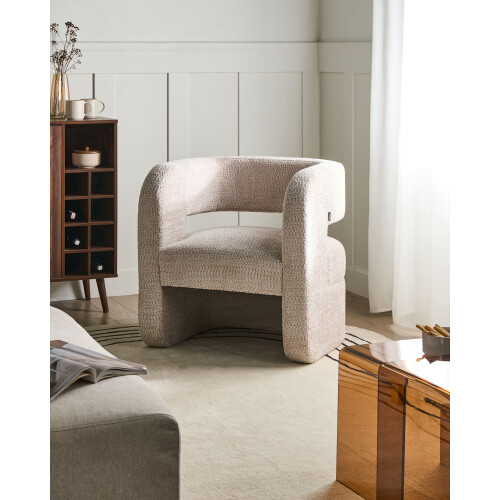 Beliani Armchair VIDSEL Chenille Beige 1