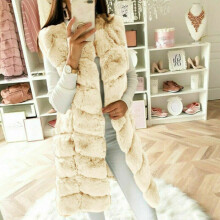 (Beige, M) Womens Winter Faux Fur Vest Waistcoat Gilet Sleeveless winter Warm Jacket Coat