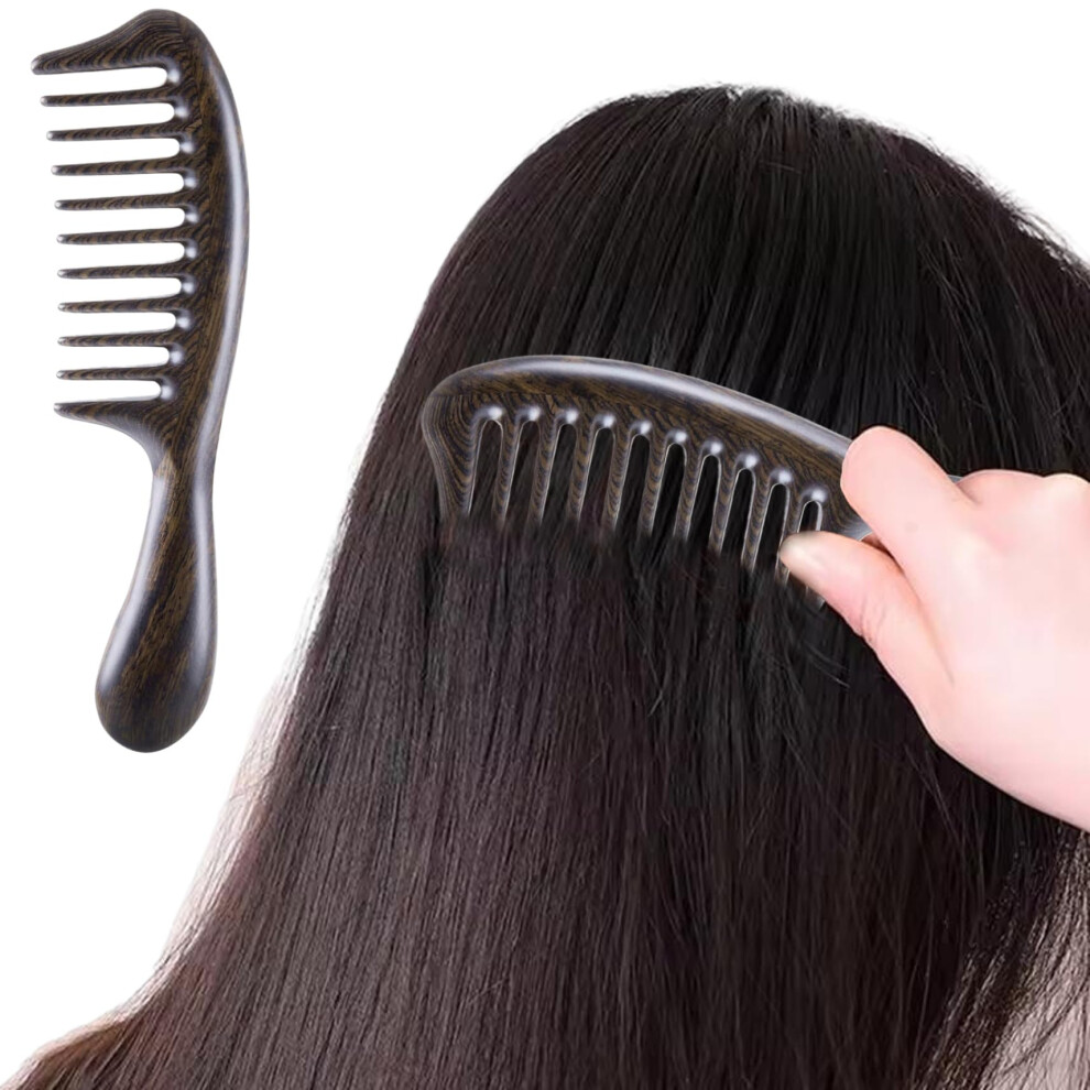 Unisex Black Wide Tooth Wooden Hair Comb Antistatic Sandalwood Gentle Detangling Thick Handle 8X2