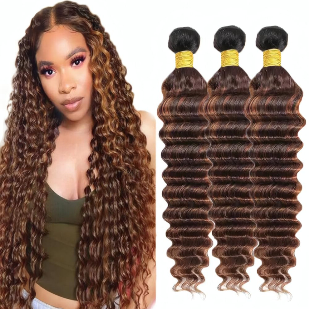 Brazilian Deep Wave Human Hair Bundles T1B/P430 Three Tone Ombre Virgin Extensions 14 16 18 Inch