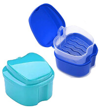Denture Bath With Drain Basket, Premium Case For Retainer Storage, Waterproof And Ultrasonic Cleaning Ready (2PCS)
