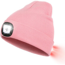 Bonnet LED à luminosité réglable, bonnet lampe frontale mains libres avec éclairage avant et arrière, bonnet d'hiver rechargeable par USB.