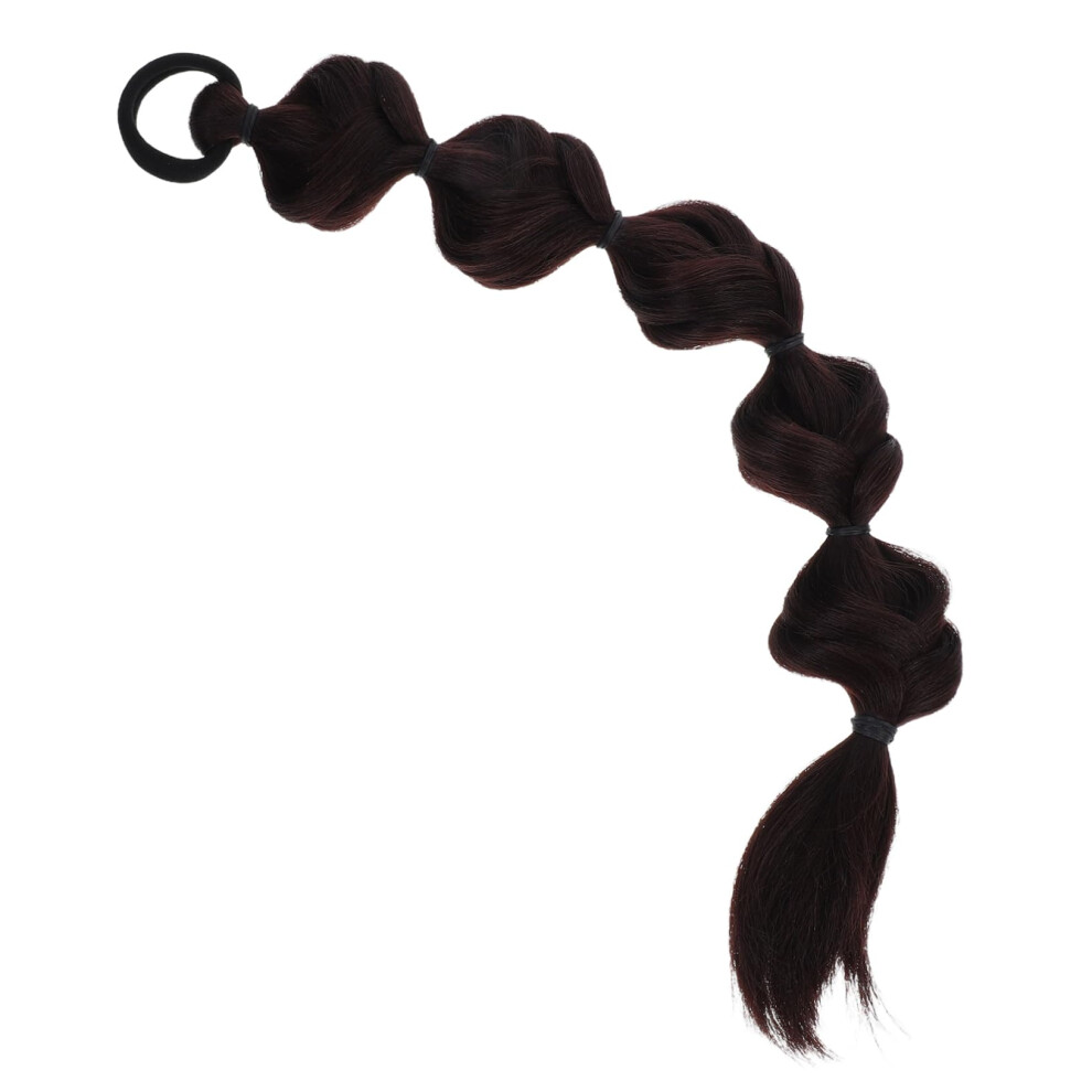 Unisex Brown Ponytail Wig For Women Bubble Braid Synthetic Braided Hairpiece Dark Hair Extensions