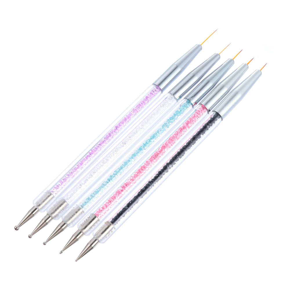 5pcs Professional Nail Art Brush Set with Dotting Pen for Gel Polish and Fine Detail Painting