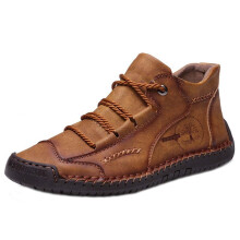 Men's Leather Work Boots Cut Leather Outdoor Wide Fit Brown Size 9.5 UK