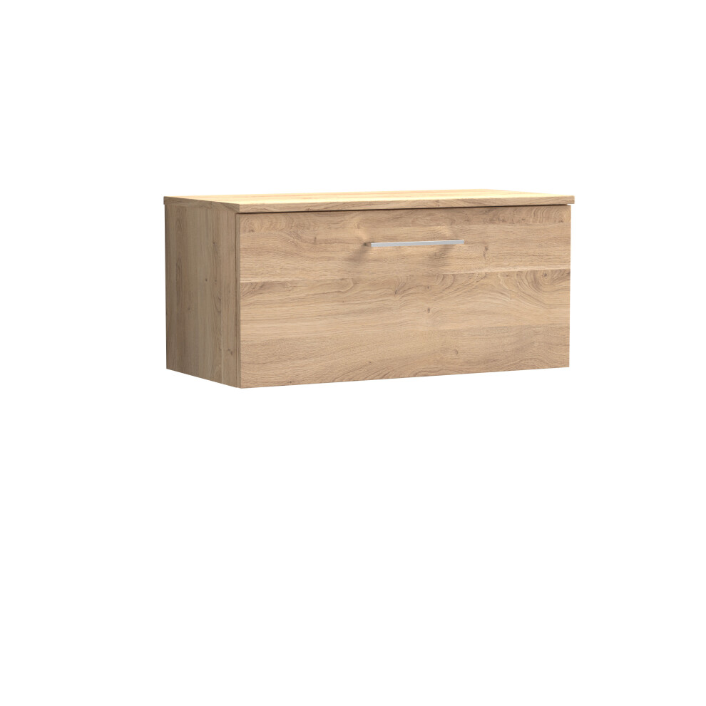 Balterley Level Modern Bathroom 800Mm Wall Hung 1-Drawer Vanity Unit With Worktop, Soft Close Drawer, Bleached Oak Brown
