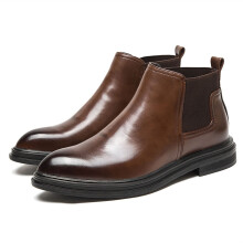 Men's Chelsea Boots Cowhide Leather Burnished Toe AntiSlip Sole Elastic Band Brown Lined Size 7 UK