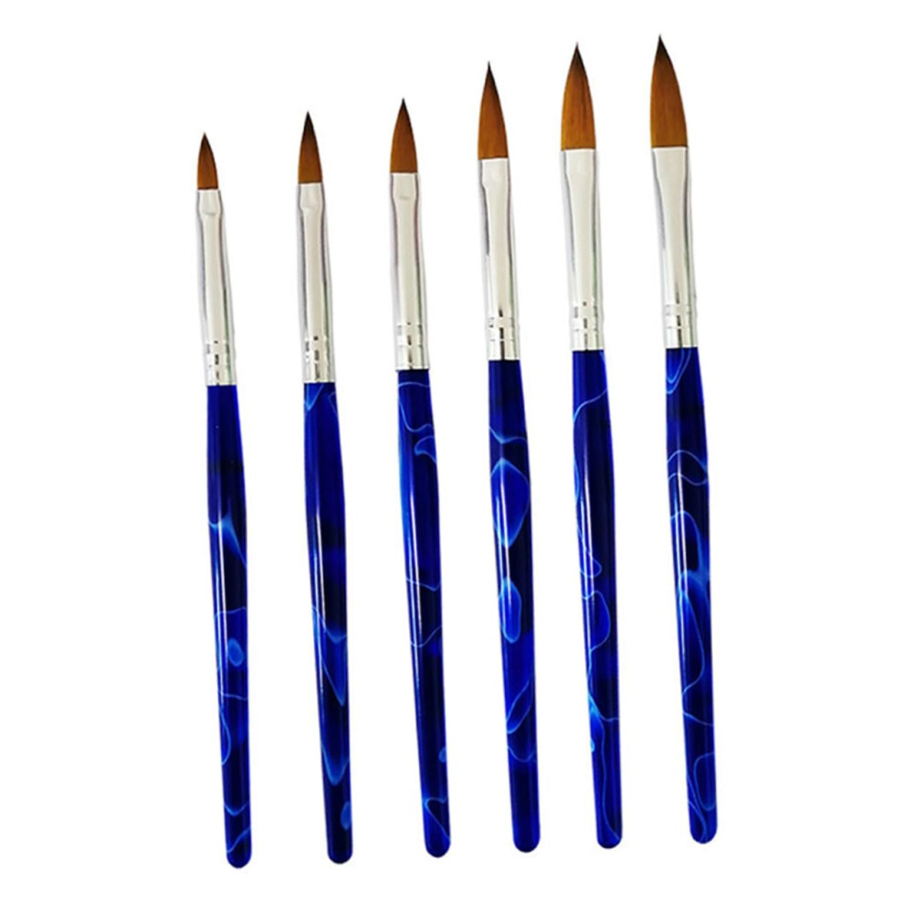 Blue 6Pcs Professional Nail Art Brush Set Acrylic Drawing Pens For Fine Line Manicure Design
