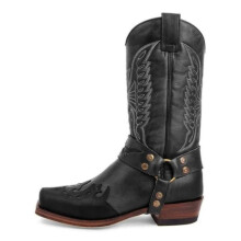 Men's Western Cowboy Boots MidCalf Leather Riding Boots with Embroidery Square Toe Black 11.5 UK