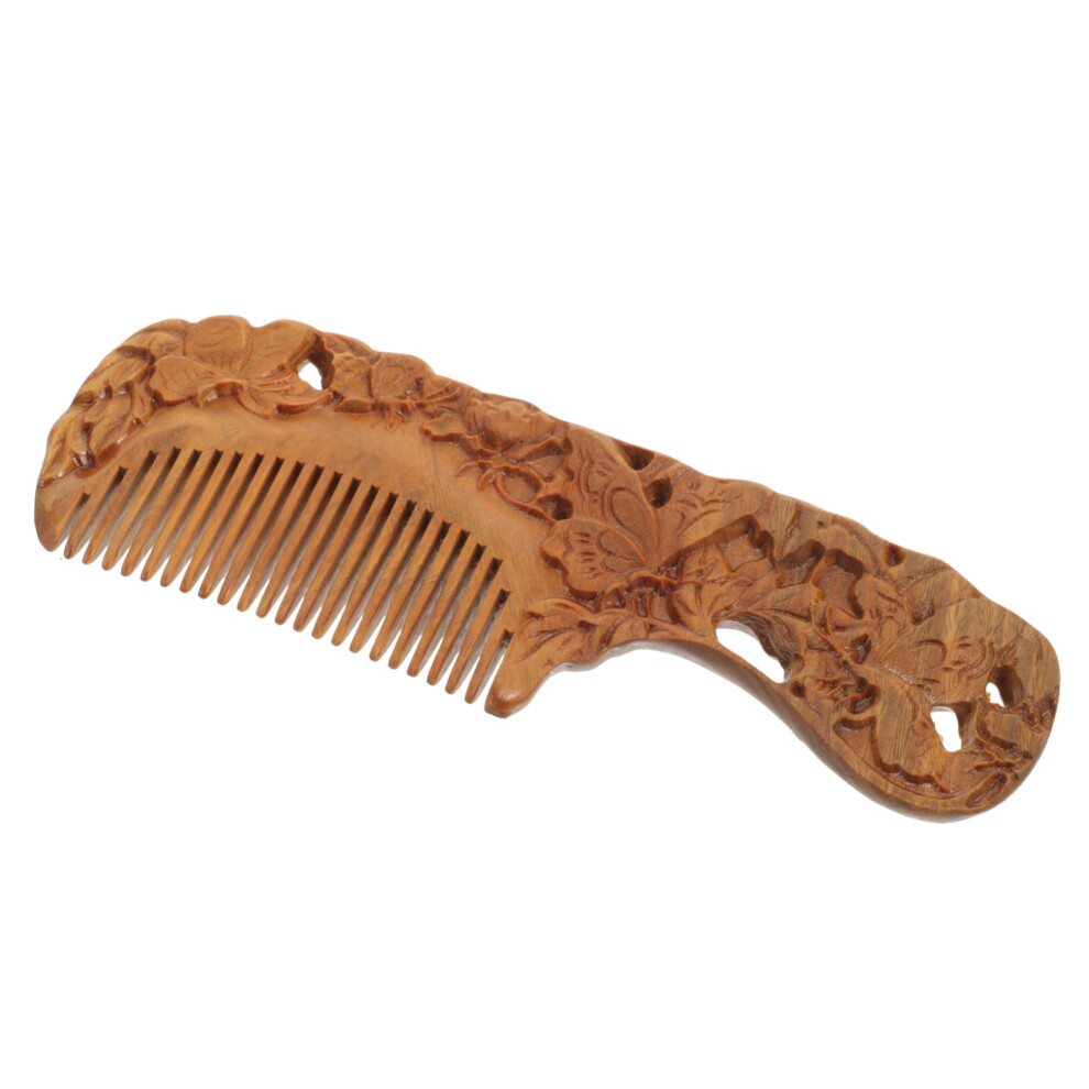 DualSided Sandalwood Hair Comb with Butterfly Carving, Smooth Glide Teeth for Travel